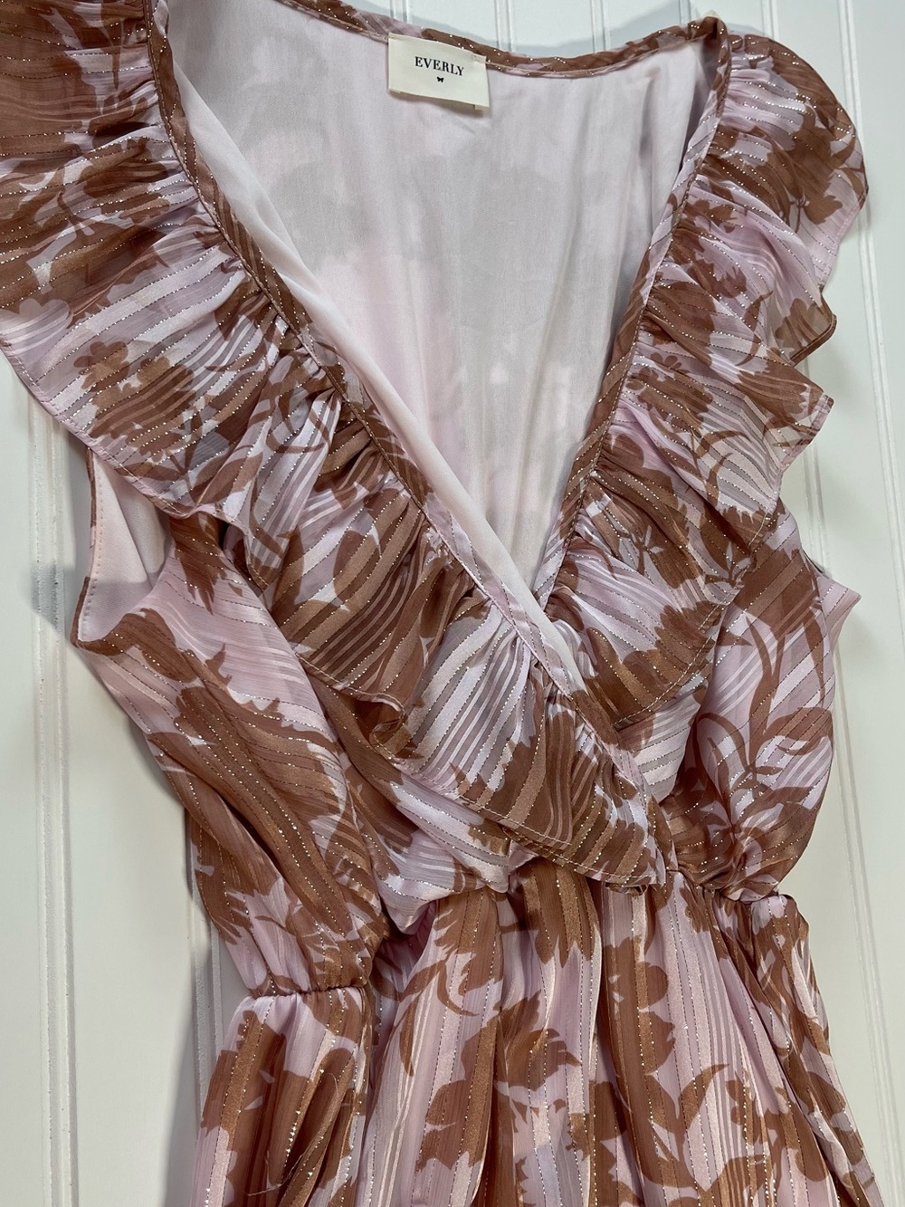 Francesca's Everly Floral Metallic Lurex Shimmer Dress | Size Large - Picture 7 of 9